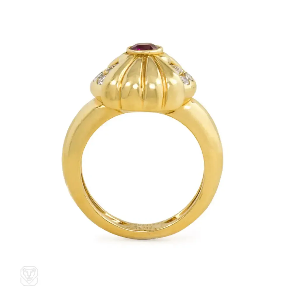 Gold, diamond and ruby ring with rotating centerpiece, Boucheron