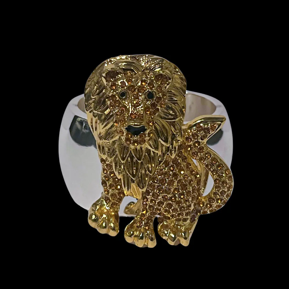 Gold Lion Napkin Ring Featuring Premium Crystal | Set of 4