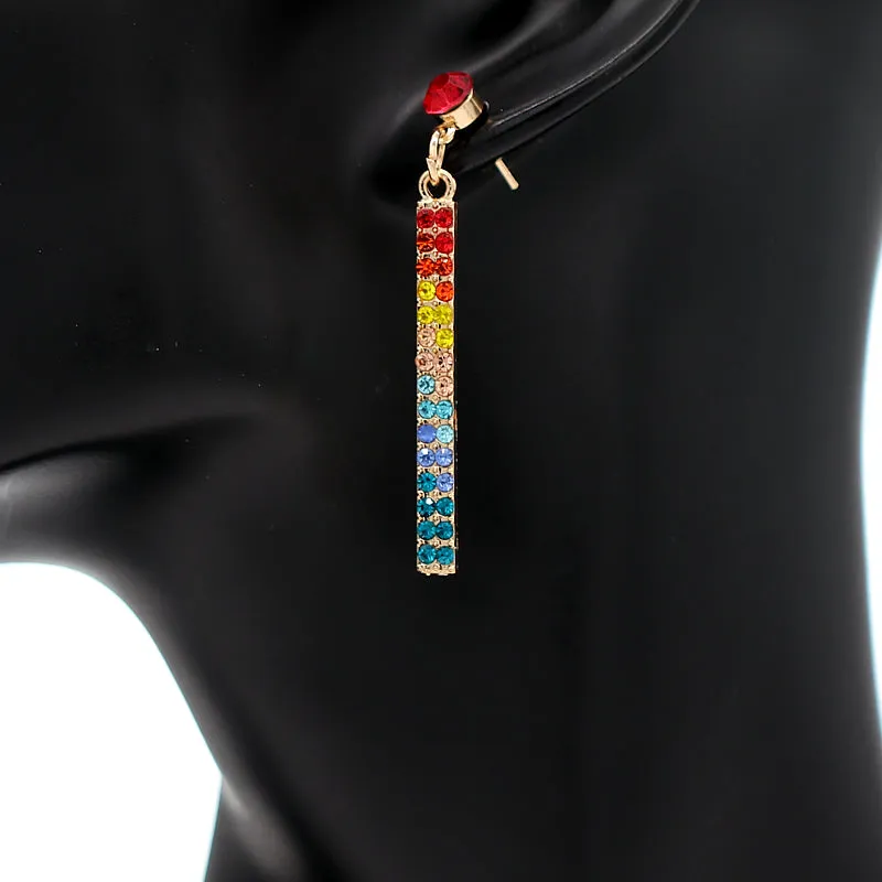 Gold Multicolor Pave Rhinestone Drop Earrings
