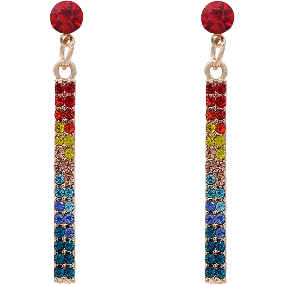 Gold Multicolor Pave Rhinestone Drop Earrings