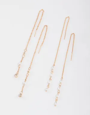 Gold Pearly Diamante Threader Earrings Pack