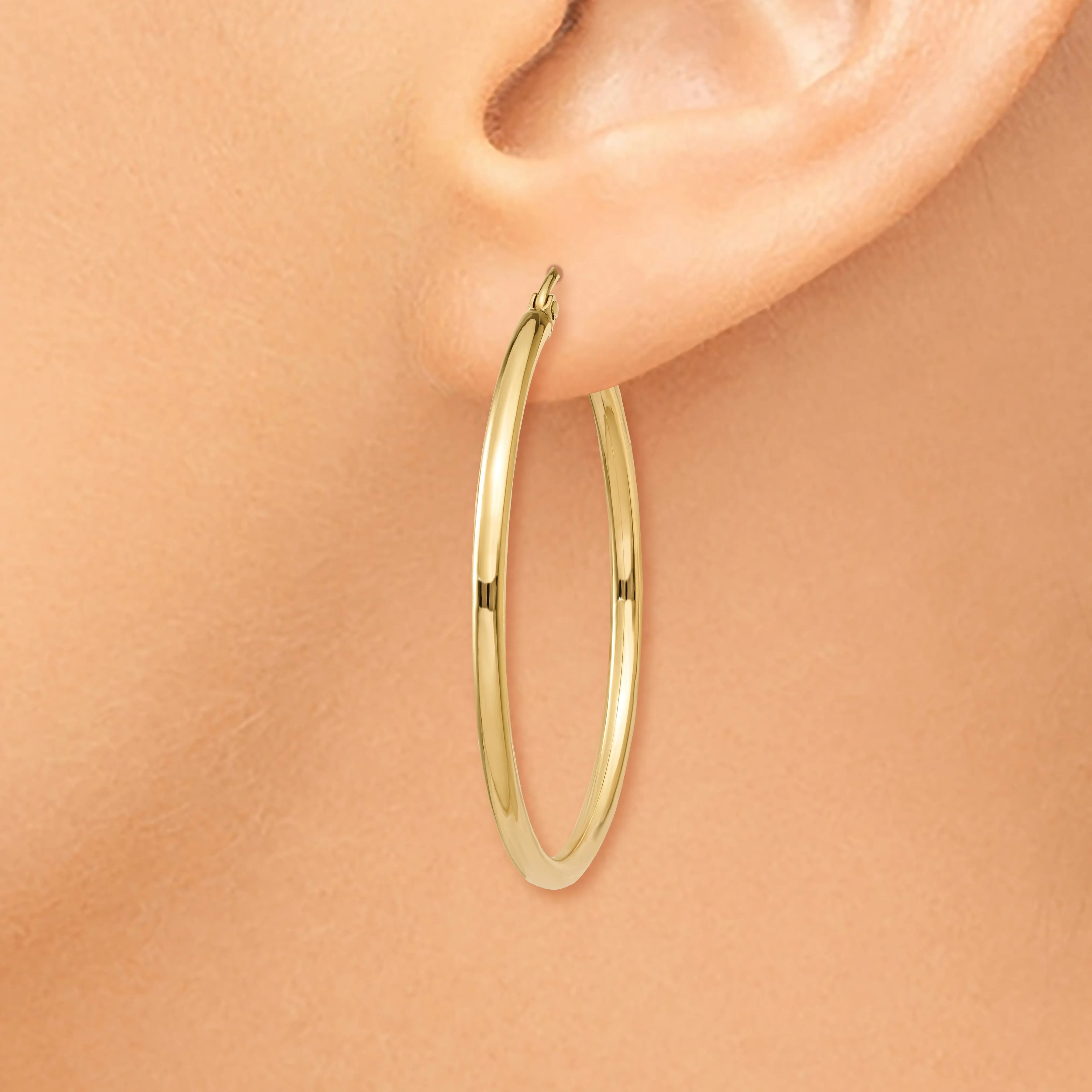 Gold Polished 2MM Round Classic Hoop Earrings