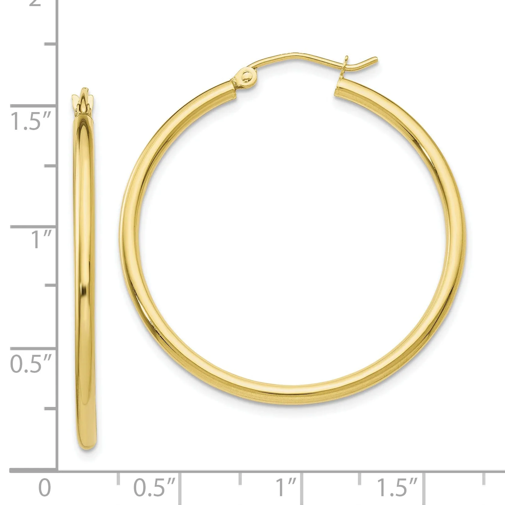 Gold Polished 2MM Round Classic Hoop Earrings