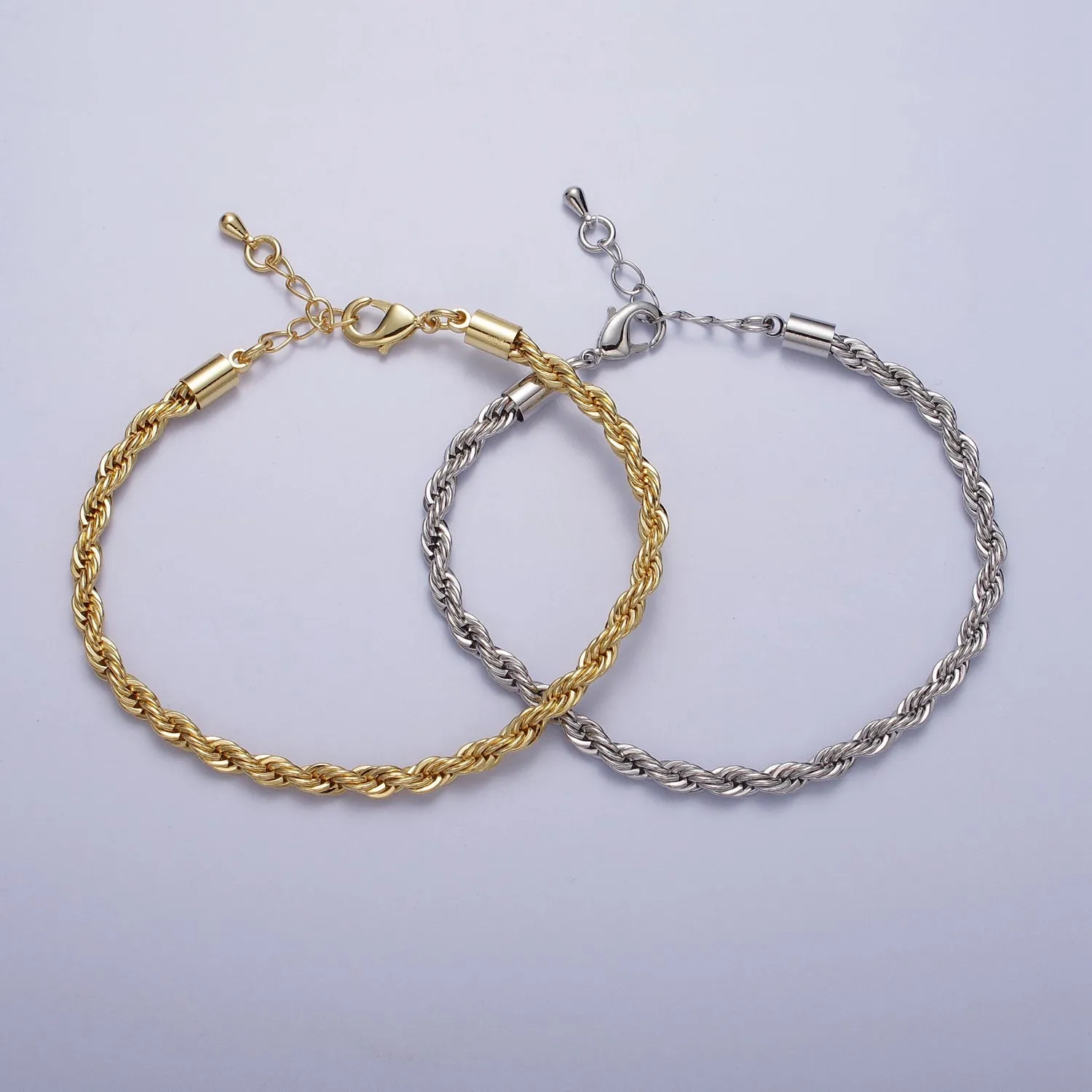 Gold Twisted Rope Chain Bracelet Silver Chunky Rope Chain bracelet 3.7mm thickness WA1538 WA1539
