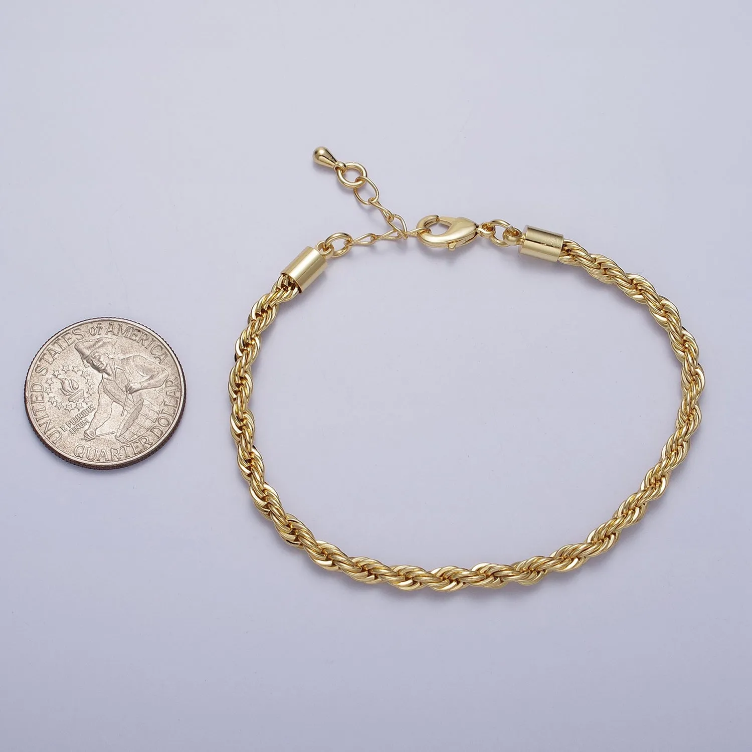 Gold Twisted Rope Chain Bracelet Silver Chunky Rope Chain bracelet 3.7mm thickness WA1538 WA1539