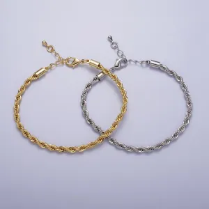 Gold Twisted Rope Chain Bracelet Silver Chunky Rope Chain bracelet 3.7mm thickness WA1538 WA1539
