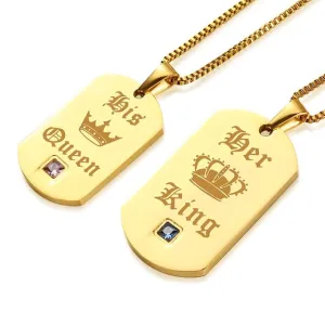 Golden King and Queen Stainless Steel Couple Necklaces