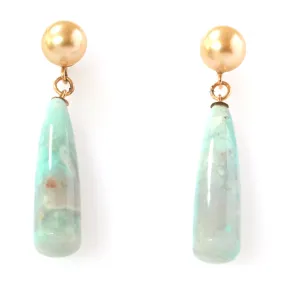 Golden South Sea Pearls and Aquaprase Drop Earrings