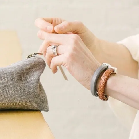 Gray Thick Leather Bracelet with Silver Magnetic Half Cuff Clasp