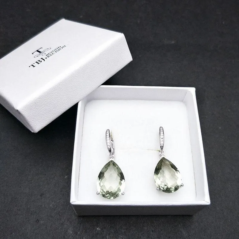 Green Amethyst 14ct Checkerboard Cut Gemstone Classic 925 Sterling Silver Earrings