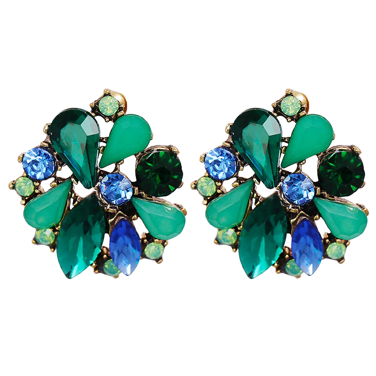 Green & Blue Flower Stud Earrings