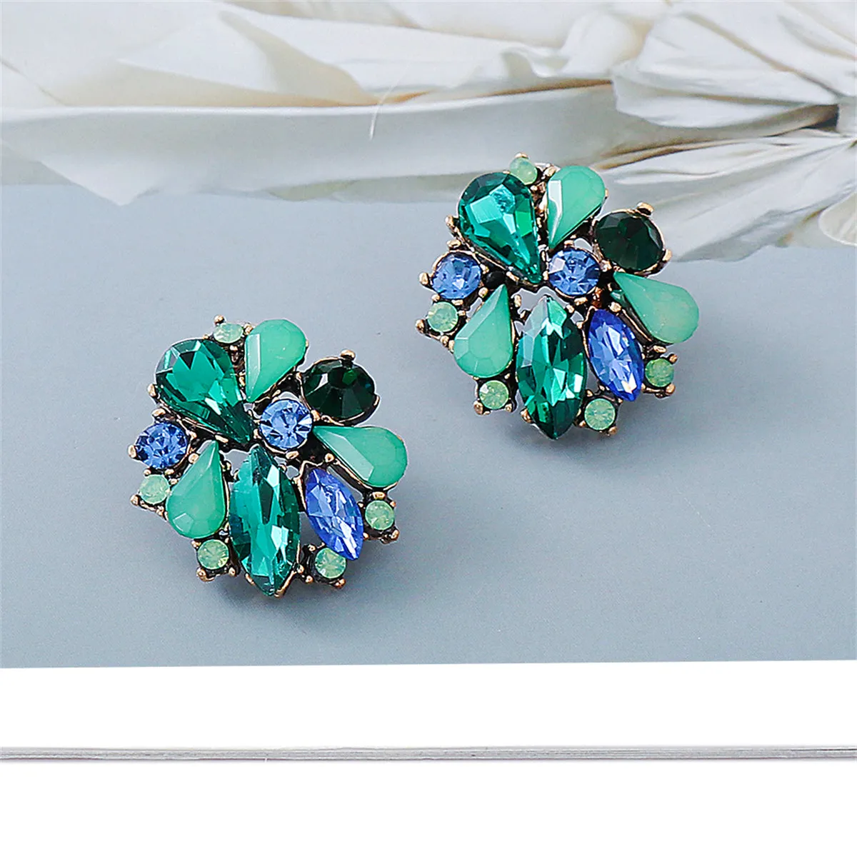 Green & Blue Flower Stud Earrings