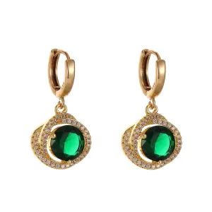 Green Crystal & Cubic Zirconia 18K Gold-Plated Halo Round Huggie Earrings