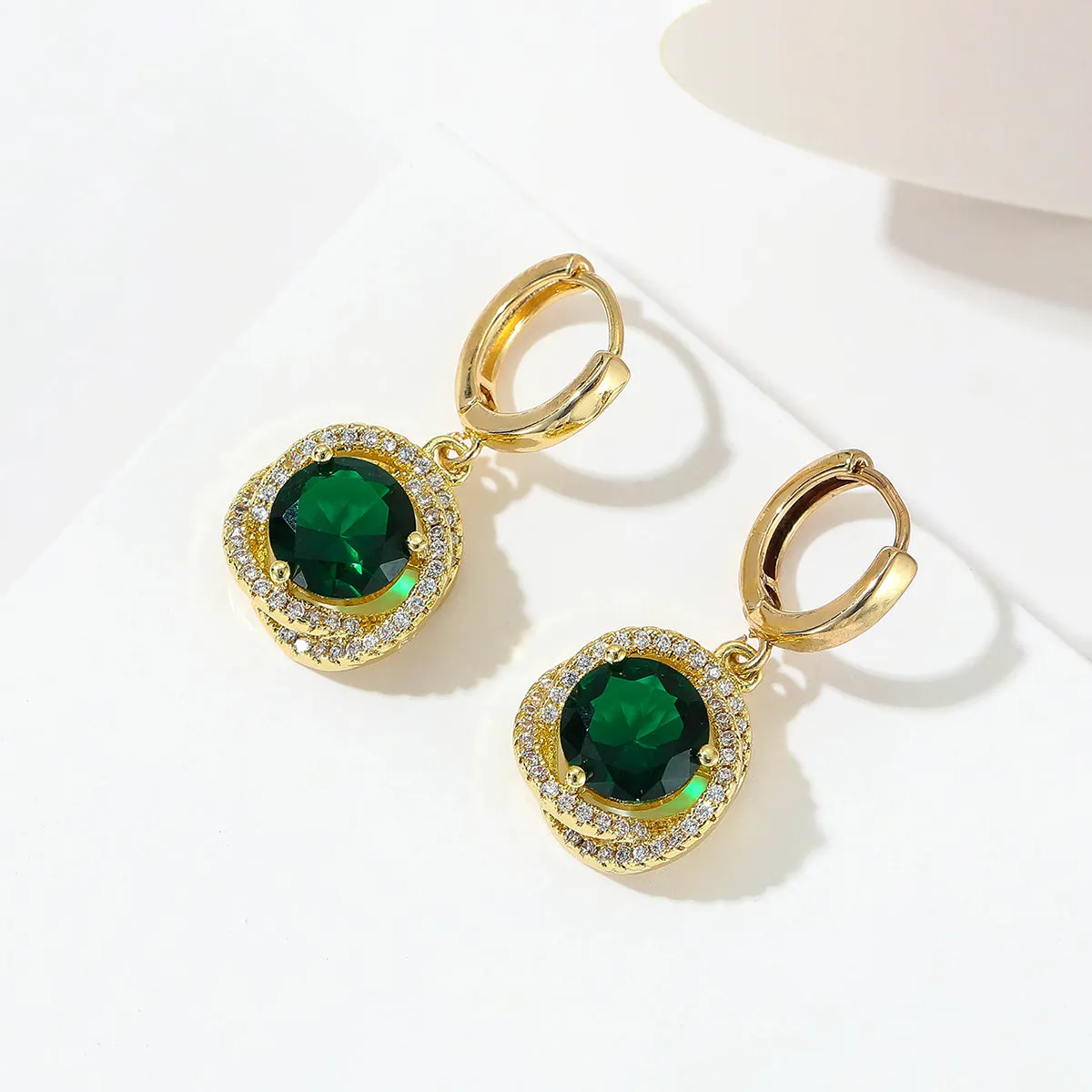 Green Crystal & Cubic Zirconia 18K Gold-Plated Halo Round Huggie Earrings
