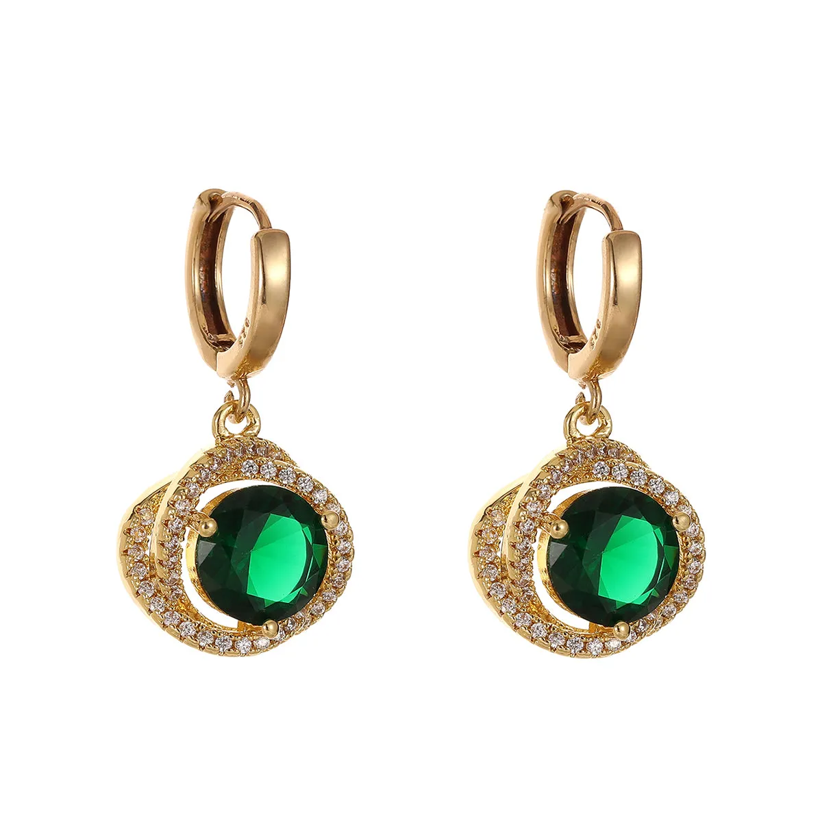 Green Crystal & Cubic Zirconia 18K Gold-Plated Halo Round Huggie Earrings