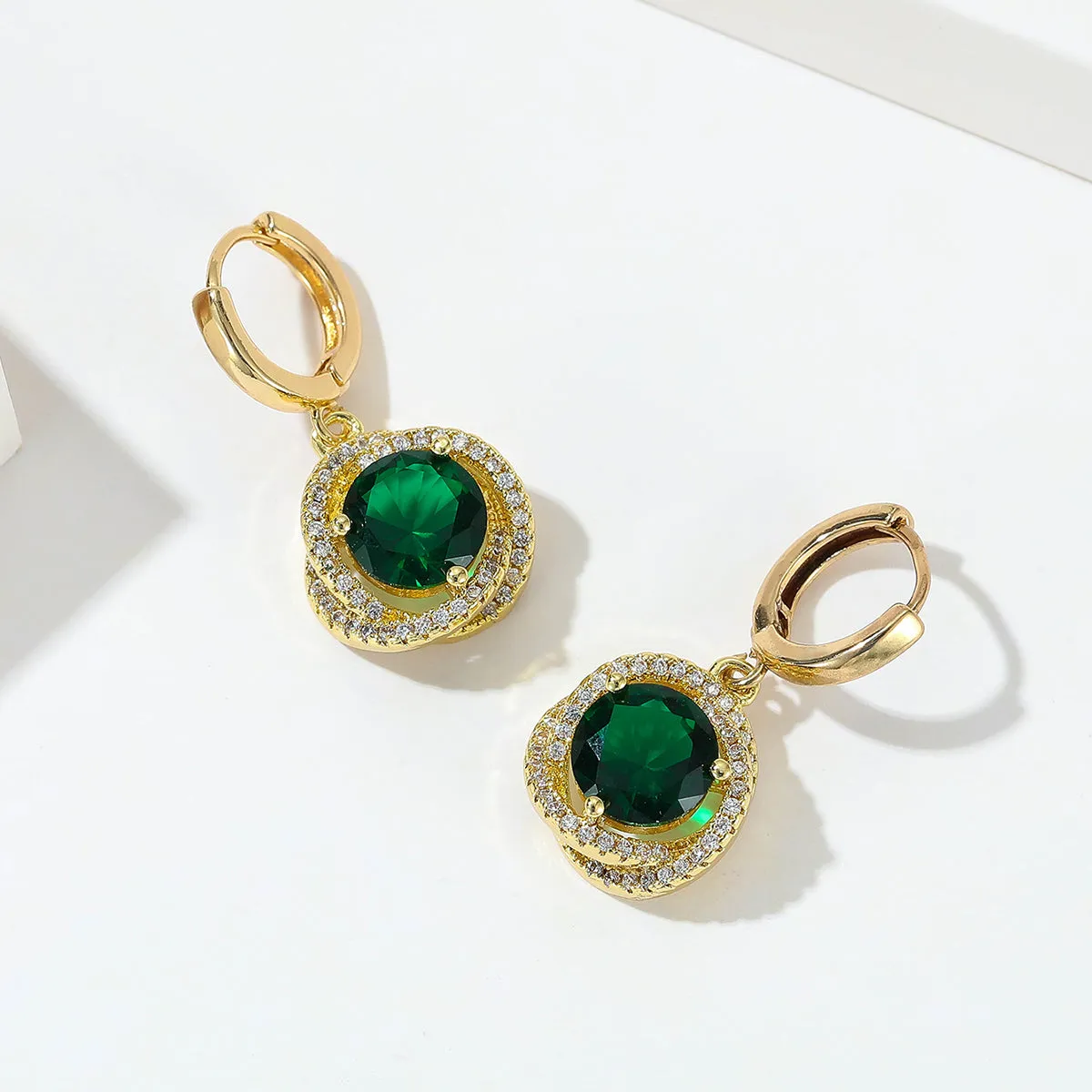 Green Crystal & Cubic Zirconia 18K Gold-Plated Halo Round Huggie Earrings