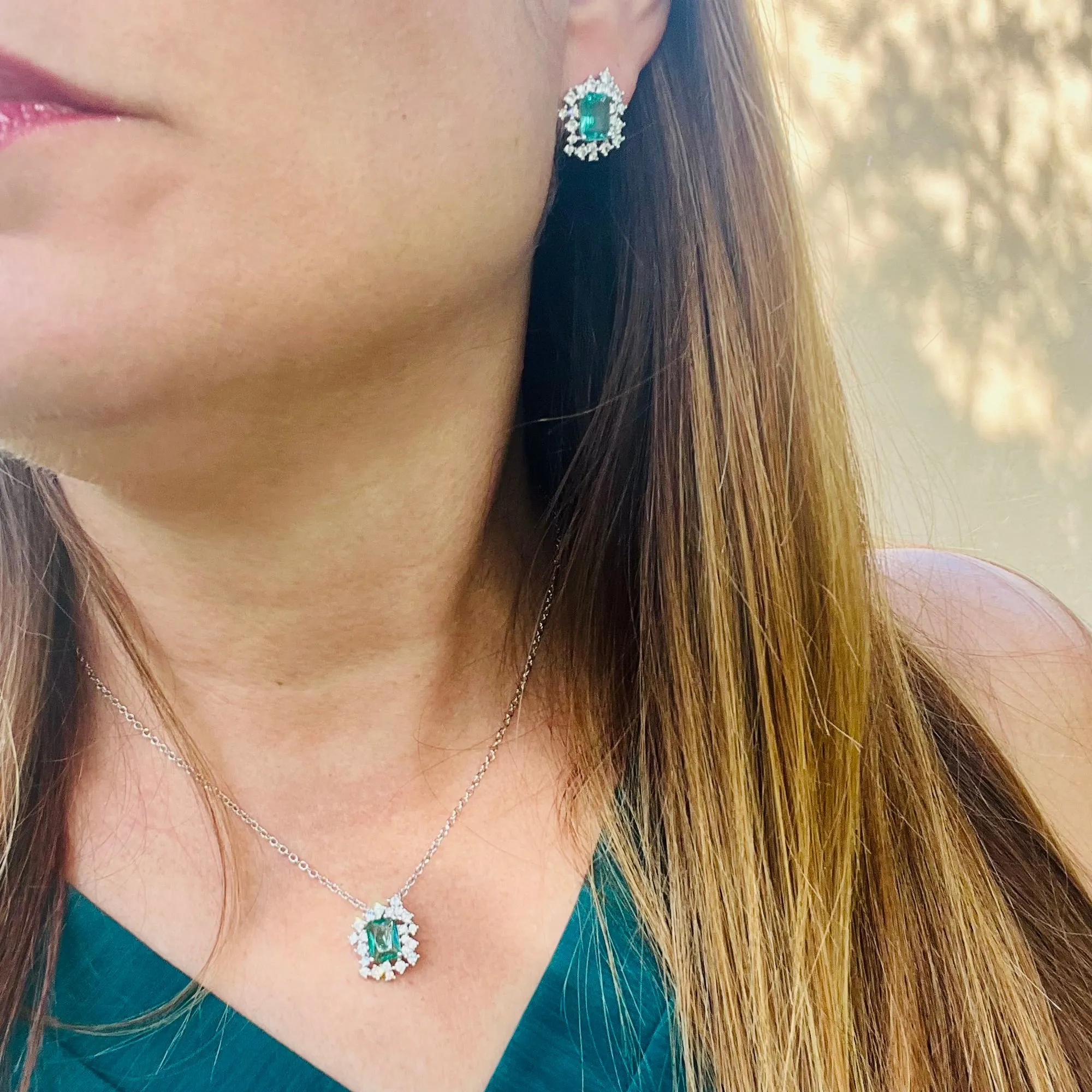 Green Princess Cut Jewelry Set