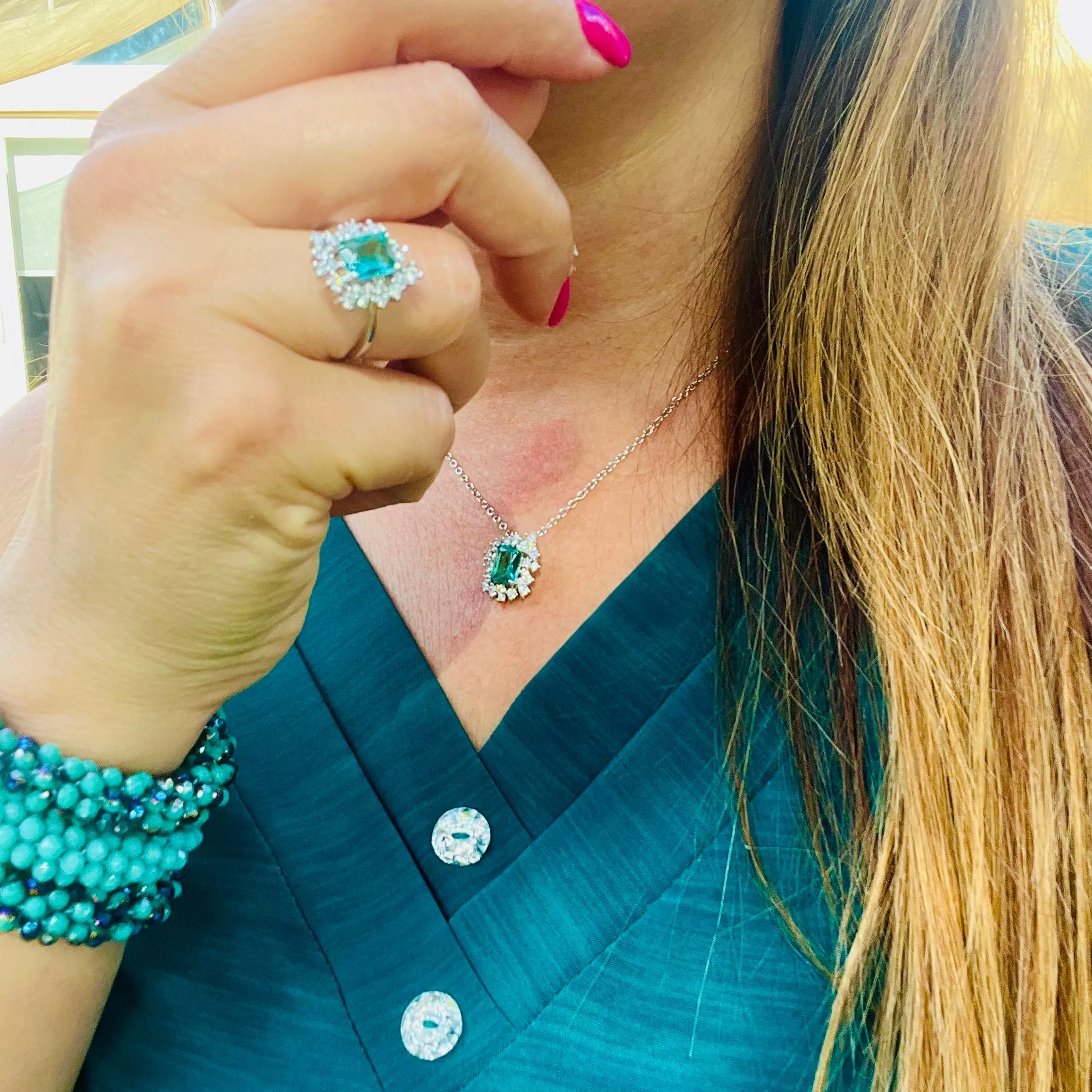Green Princess Cut Jewelry Set