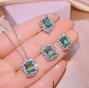 Green Princess Cut Jewelry Set