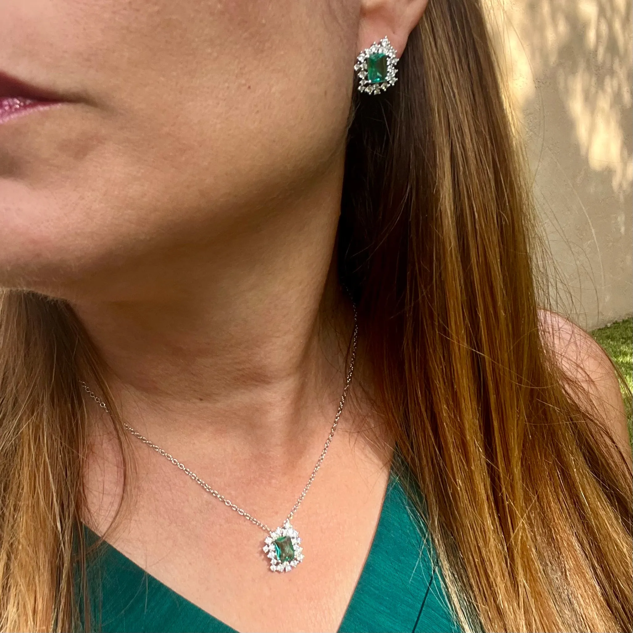 Green Princess Cut Jewelry Set