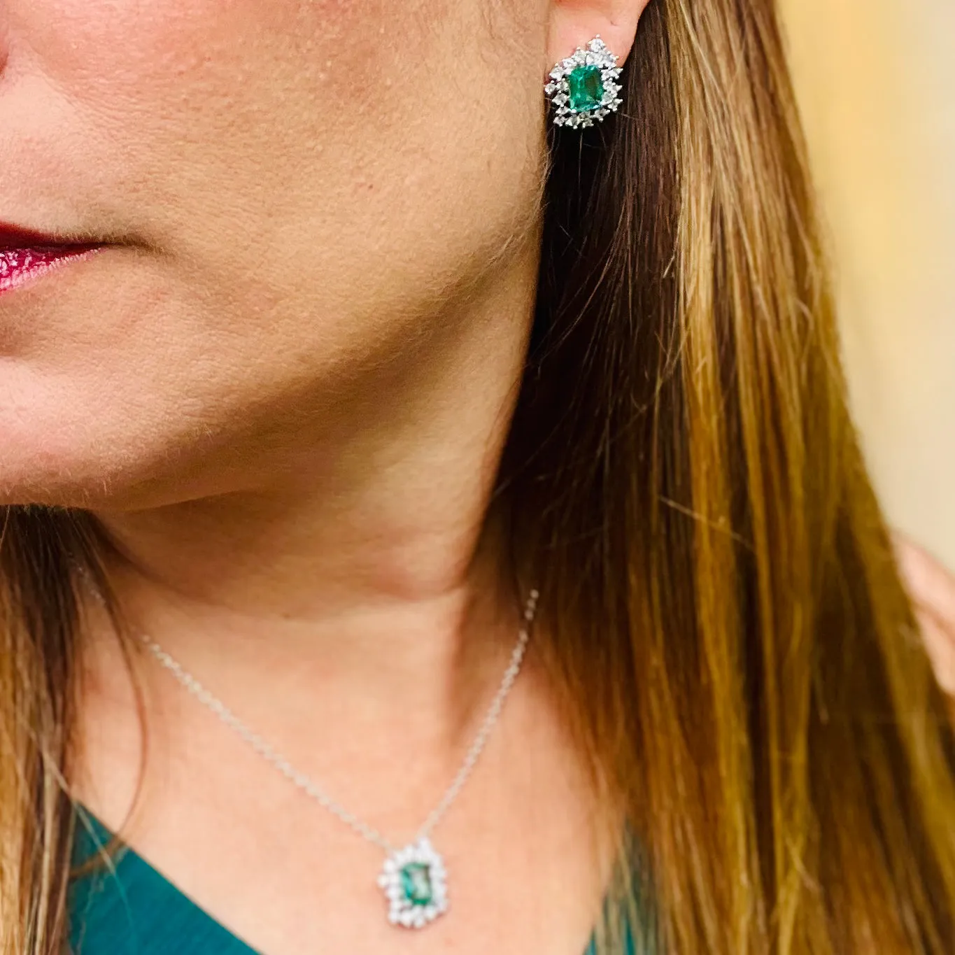 Green Princess Cut Jewelry Set