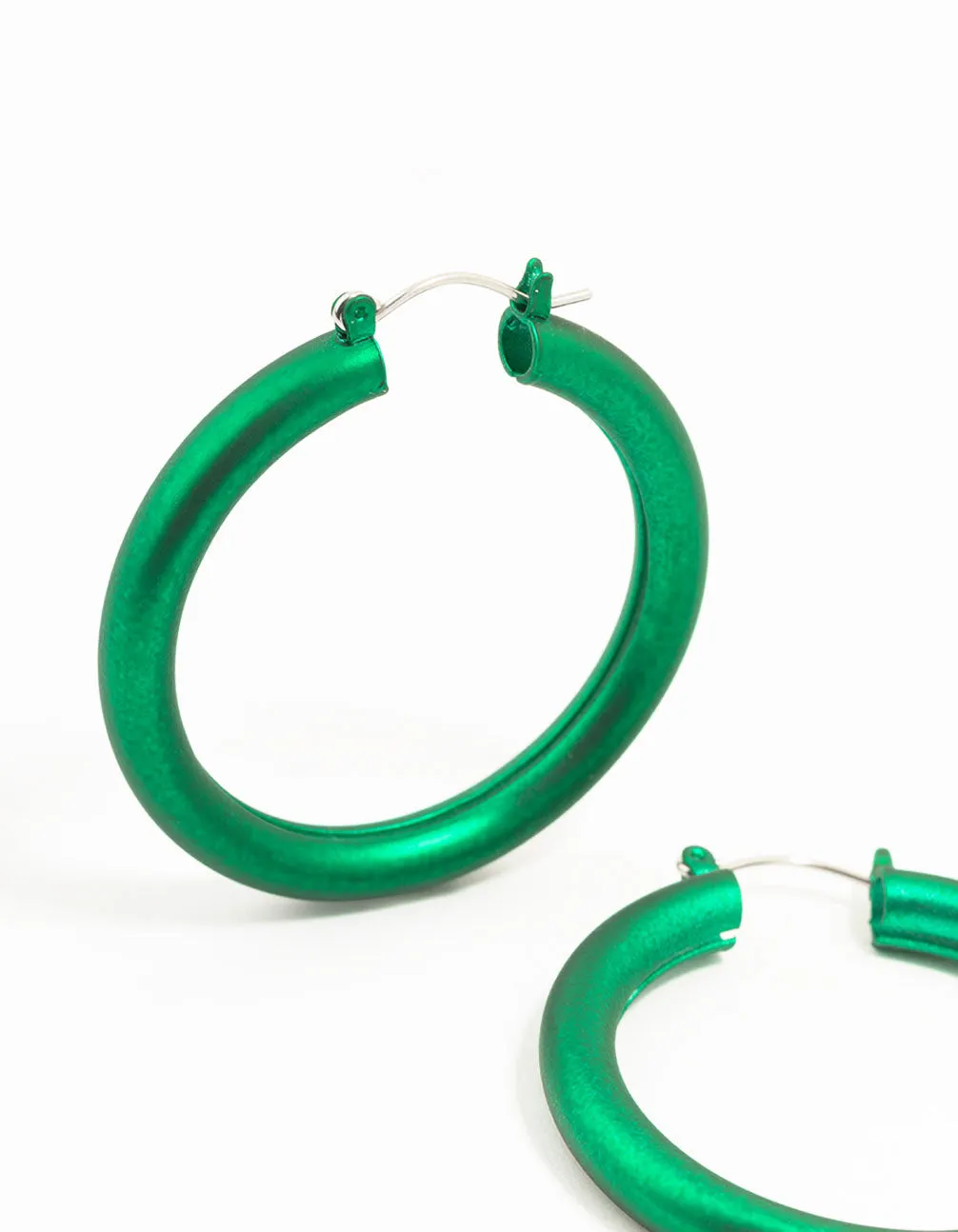 Green Silver Pearlised Hoop Earrings