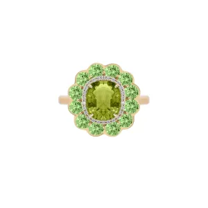 Green Tourmaline and Tsavorite Cushion Ring