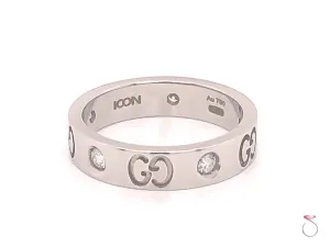 Gucci 5 Diamond Icon Band Ring, 4 mm Wide, 18K White Gold Size 4.50