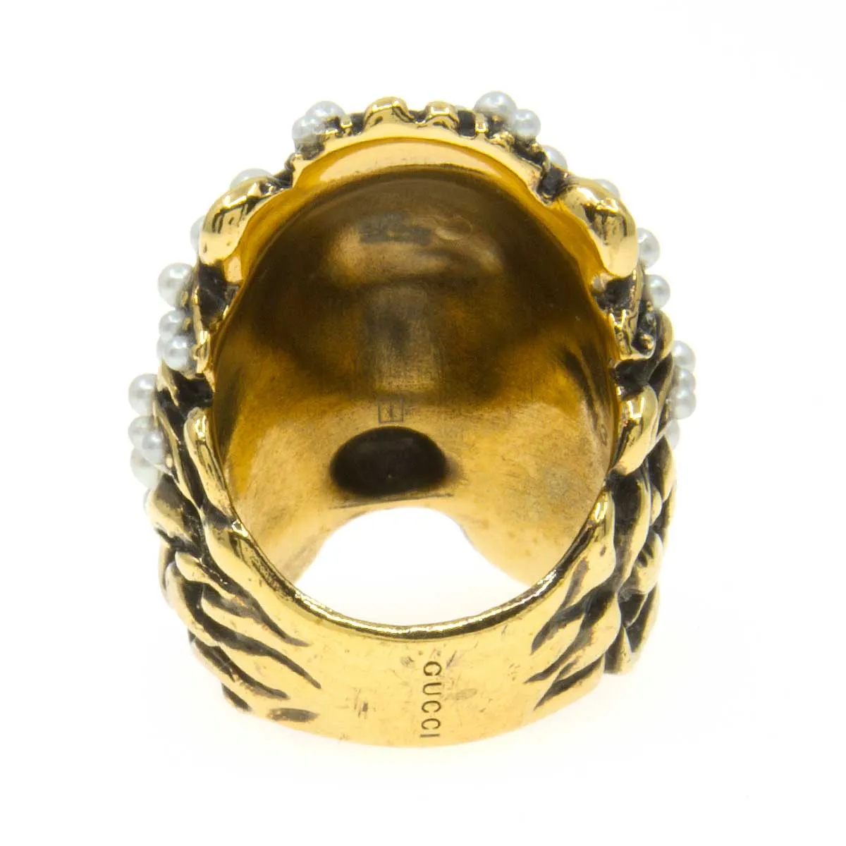 Gucci Lion Head Ring with Pearls