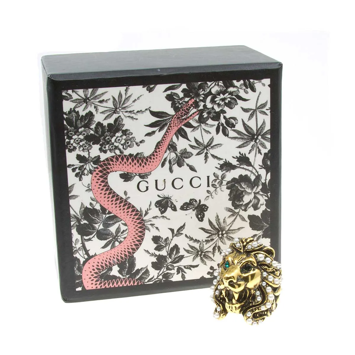 Gucci Lion Head Ring with Pearls