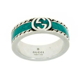Gucci Ring with Interlocking G in Silver with Turquoise Enamel