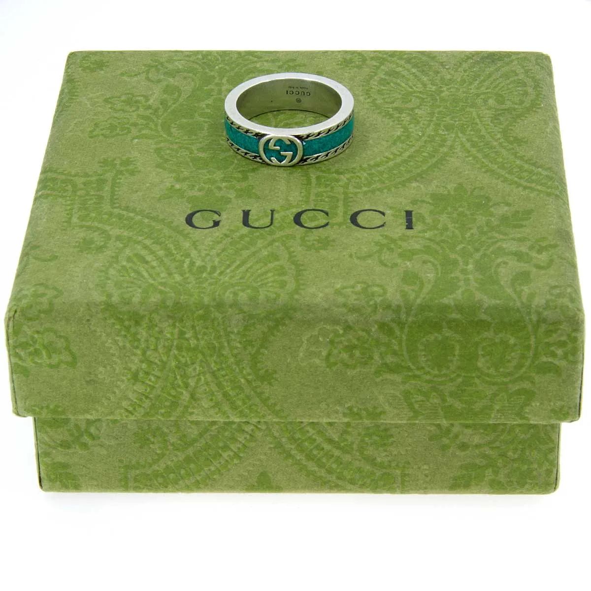 Gucci Ring with Interlocking G in Silver with Turquoise Enamel