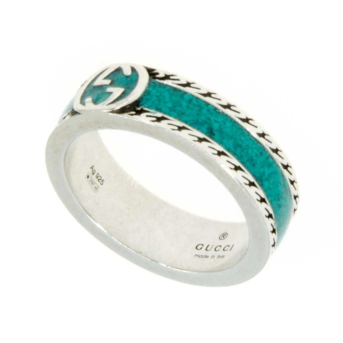 Gucci Ring with Interlocking G in Silver with Turquoise Enamel