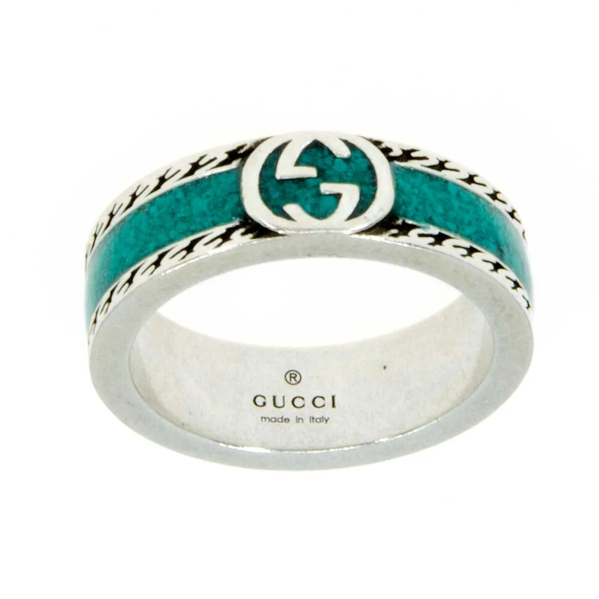 Gucci Ring with Interlocking G in Silver with Turquoise Enamel