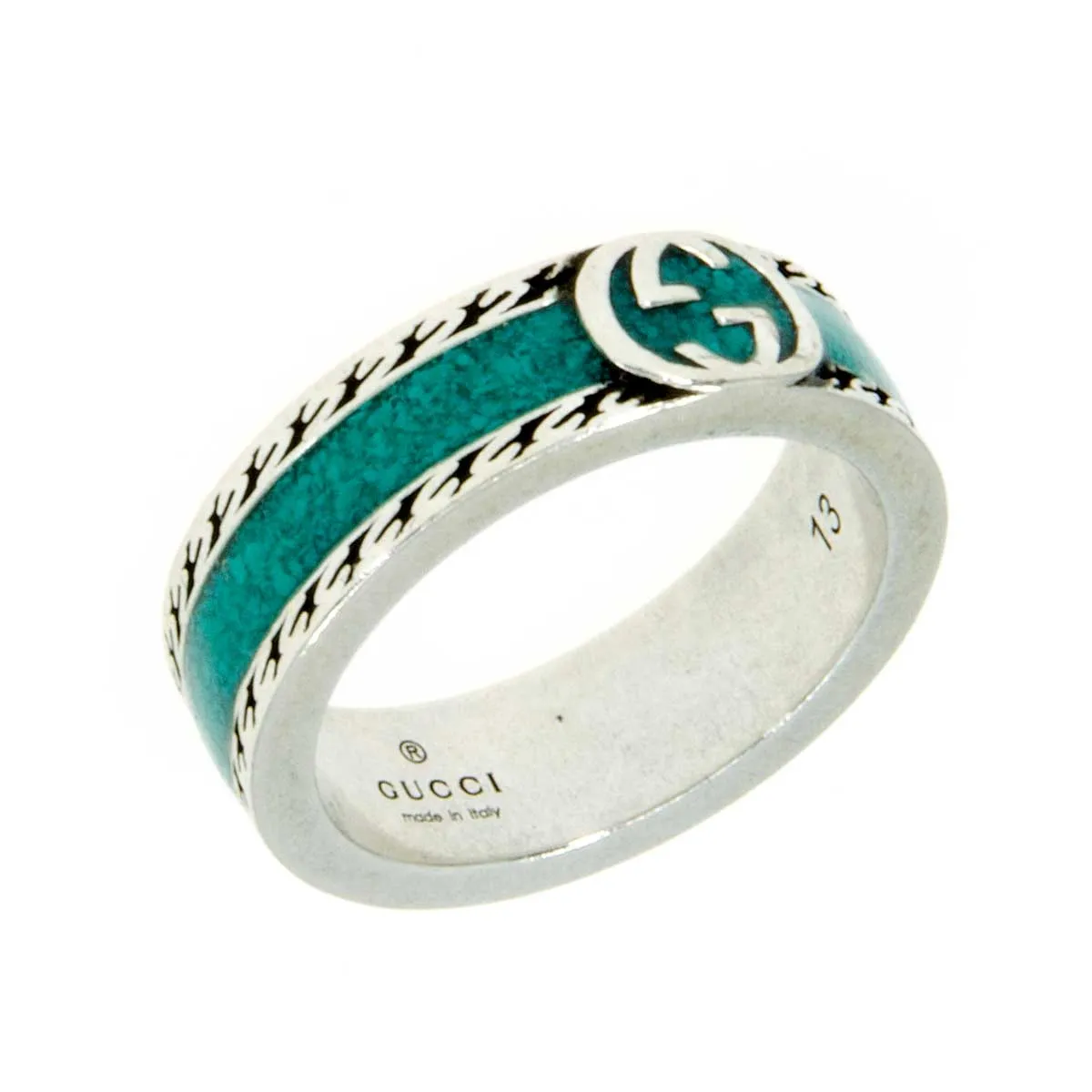 Gucci Ring with Interlocking G in Silver with Turquoise Enamel