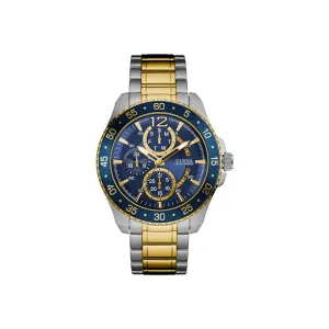 Guess Men's Chronograph Watch With Blue Dial & Tone Metal Bracelet