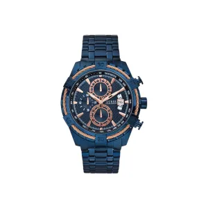 Guess Men's Chronograph Watch With Blue Dial Cace & Blue Metal Bracelet