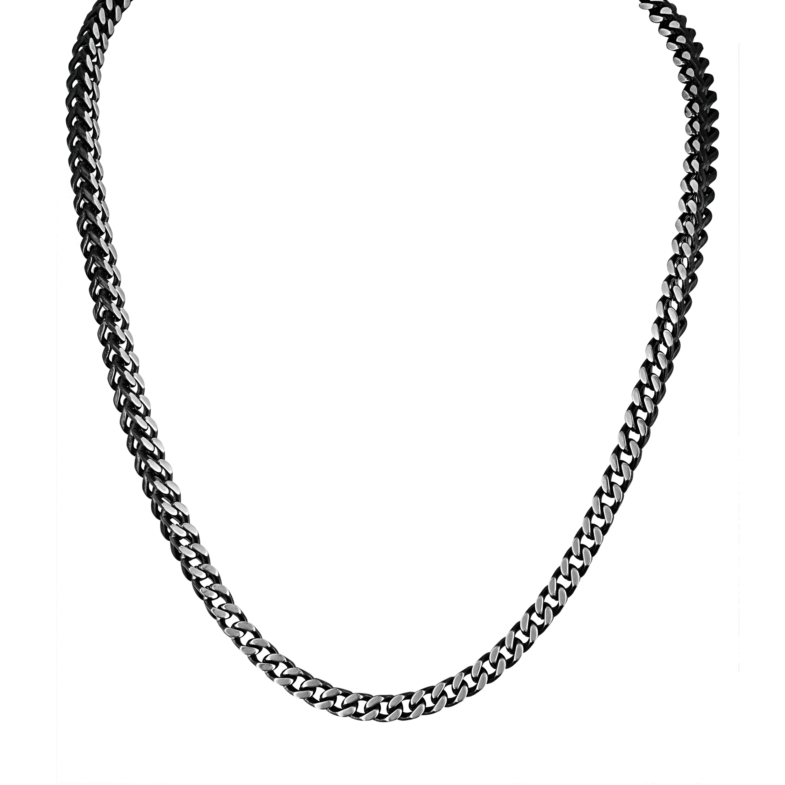 Half Black, Half Silver Toned Ion Plated Stainless Steel Foxtail Chain Necklace and Bracelet, 8.50"