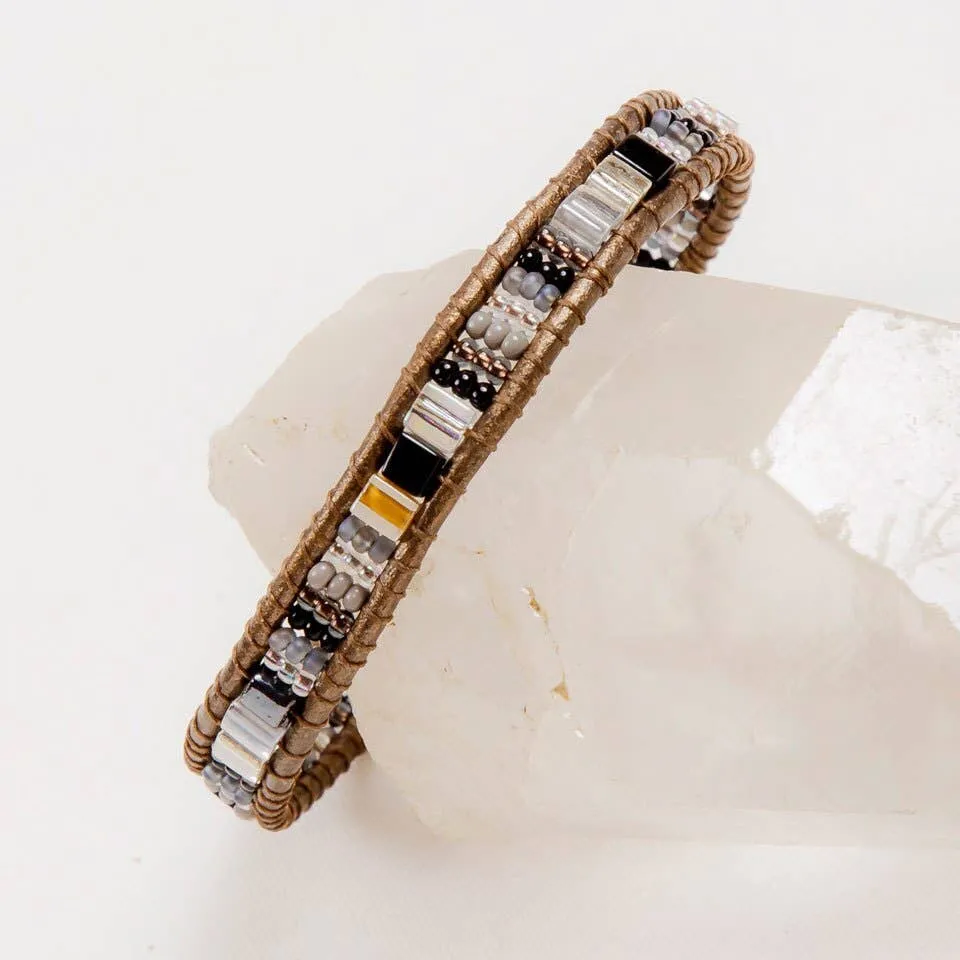 Handmade Bracelet Miyuke Bead and Leather