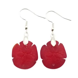 Hawaiian Jewelry Sea Glass Earrings, Ruby Red Twin Sand Dollar Earrings,  Unique Earrings (July Birthstone Jewelry)