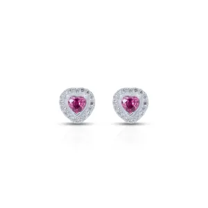 Heart-Shaped Earrings With Pink Gemstones And Smaller Surrounding Gems.