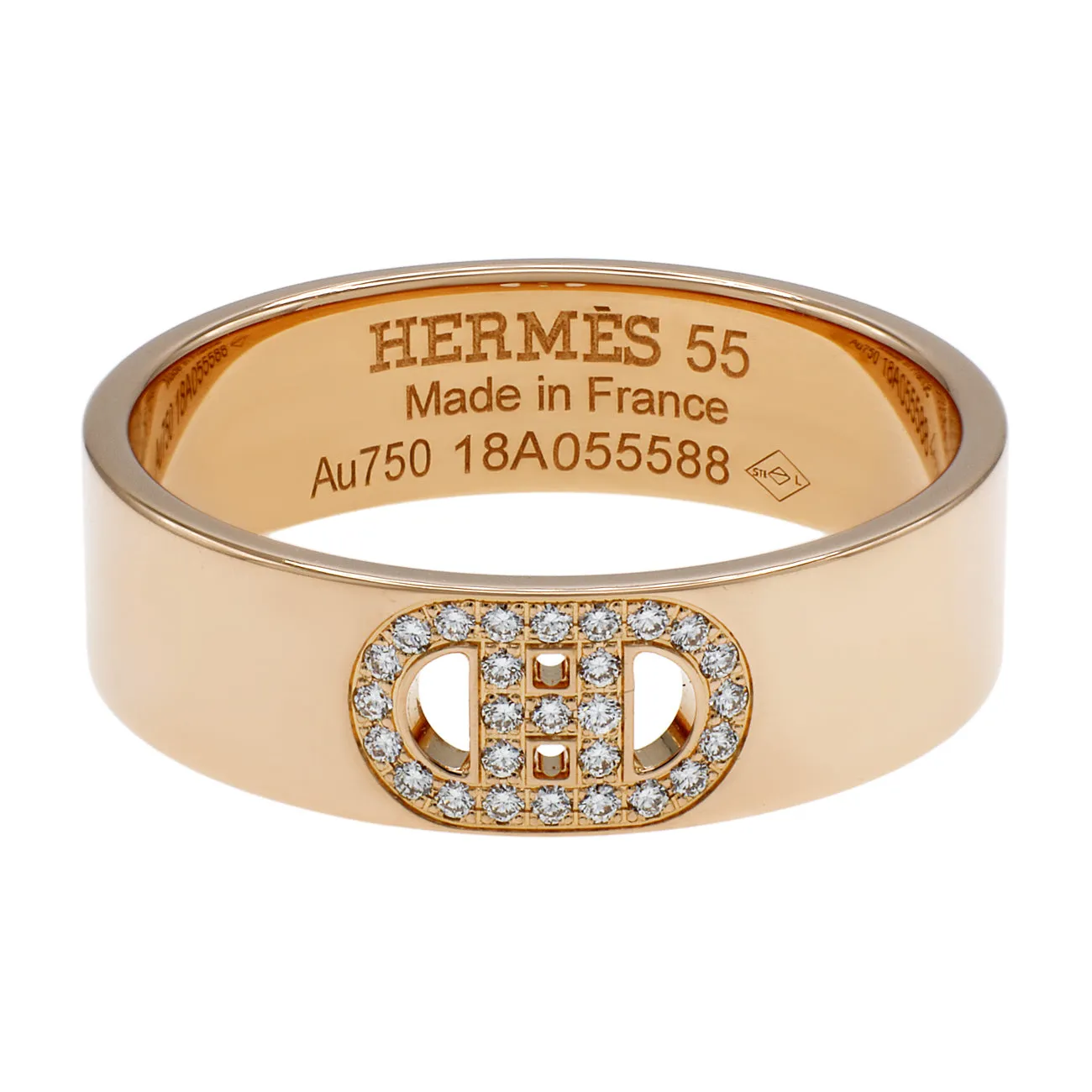 Hermes 18K Rose Gold Diamond PM H D'Ancre Ring