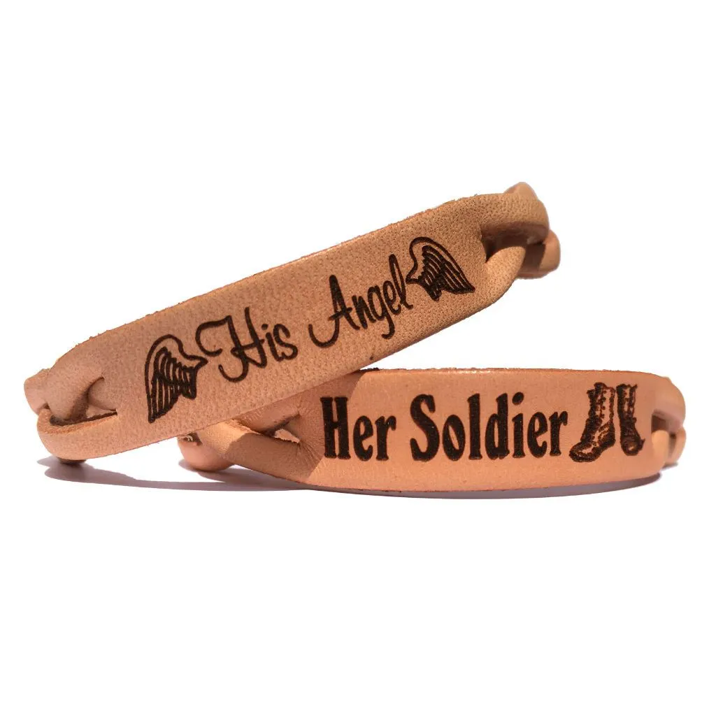 His Angel & Her Soldier Leather Bracelets (Pair)