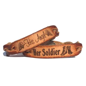 His Angel & Her Soldier Leather Bracelets (Pair)
