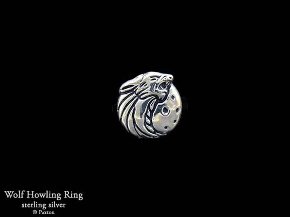 Howling Wolf Head Ring Sterling Silver