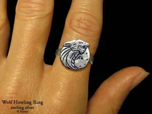 Howling Wolf Head Ring Sterling Silver