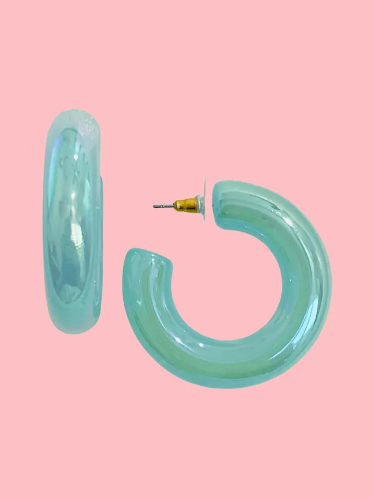 Iridescent Acrylic Hoop Earring - Blue