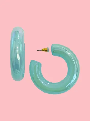 Iridescent Acrylic Hoop Earring - Blue