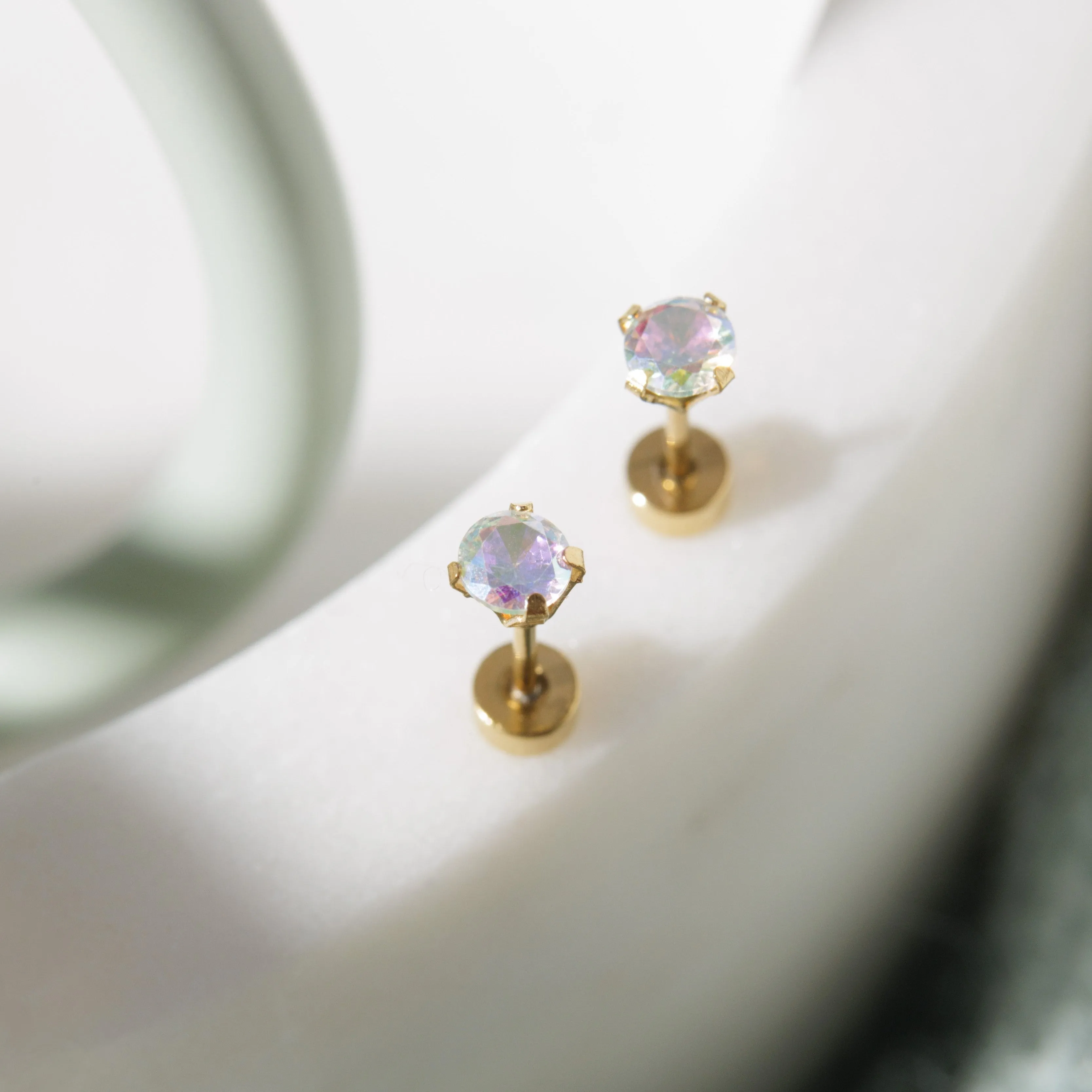 Iridescent CZ Screw Back Studs
