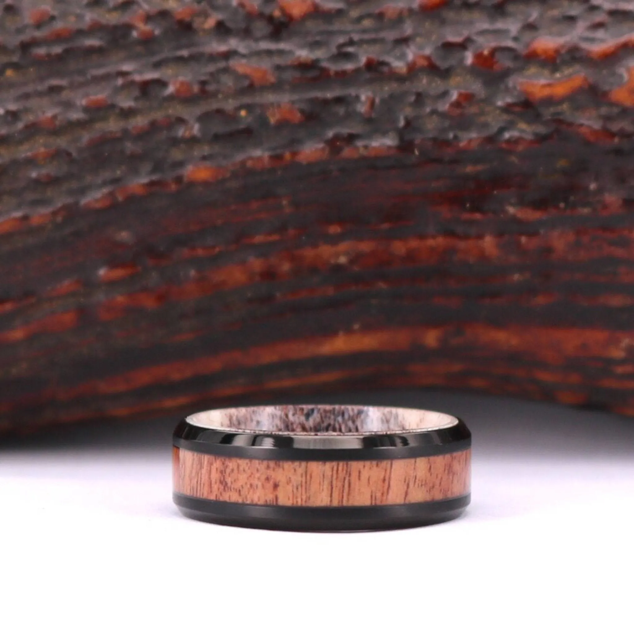 Island Stag - Black Tungsten Exotic Antler & Koa Men's Wedding Band 8MM